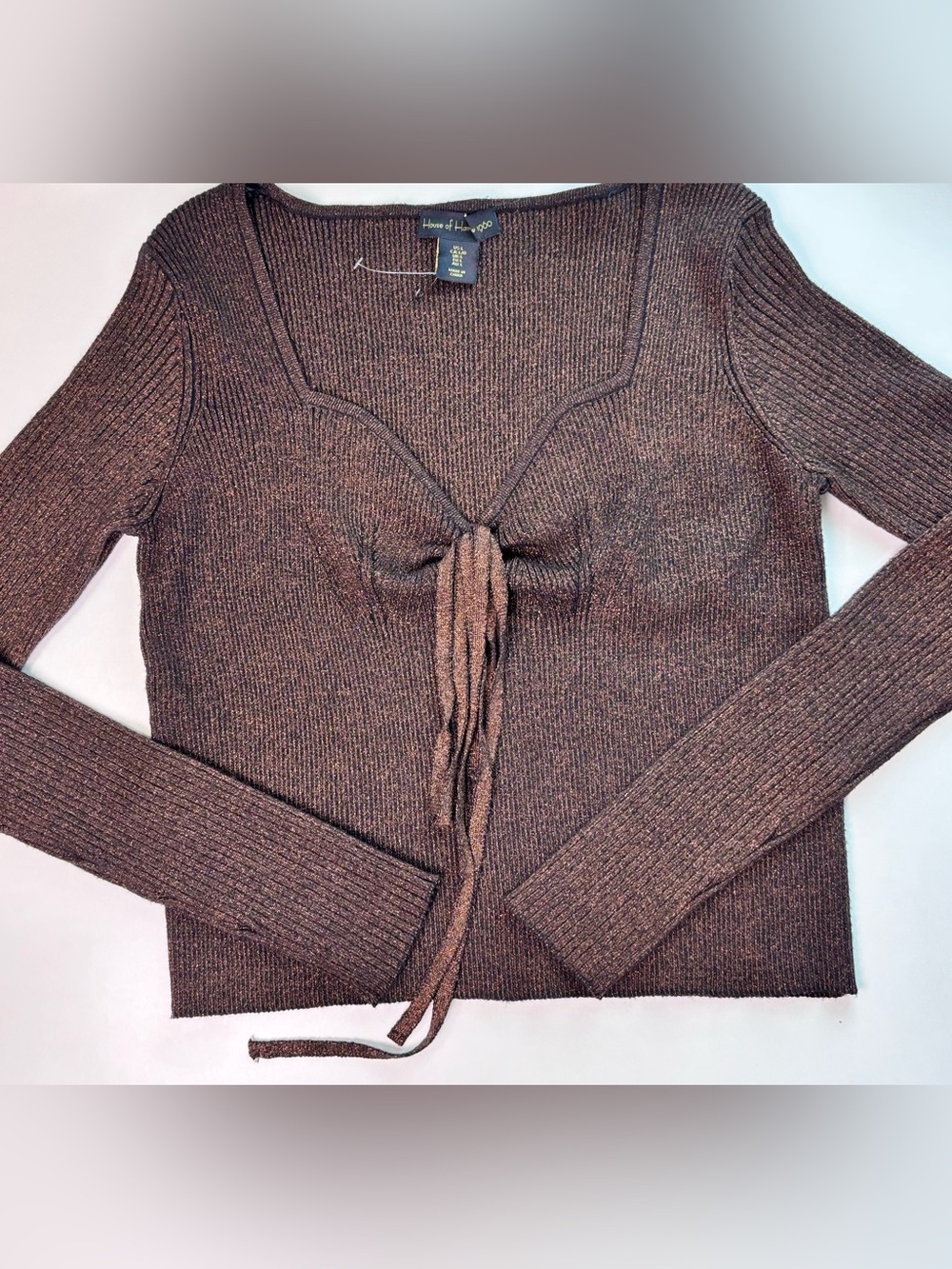 House of Harlow 1960 Metallic Bronze Tie Front Ribbed Sweater Top REVOLVE Large - Picture 5 of 13